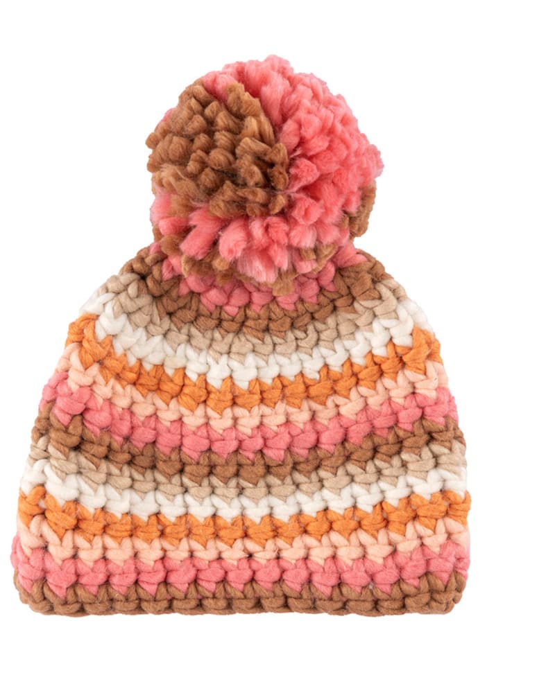 Front of a size One Size Veda Stripe Knit Winter Hat/ Beanie in Multicolored by Shiraleah. | dia_product_style_image_id:309039